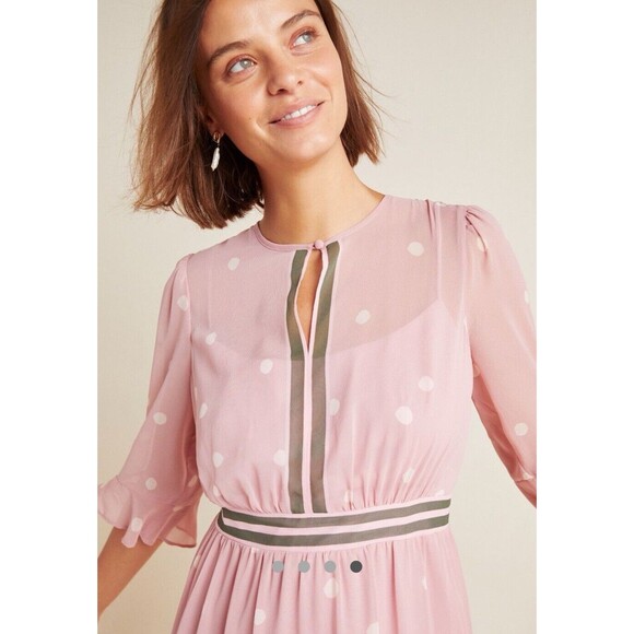 NWT Anthro Gal Meets Glam Finley Tiered Polka Dot Midi Dress Size 0 Petite - Picture 1 of 12